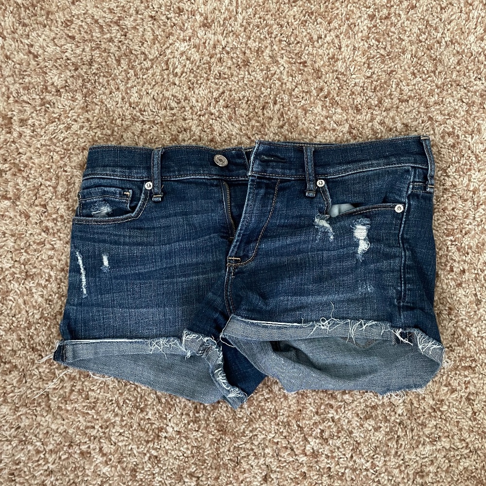Abercrombie Dark wash, distressed jean shorts